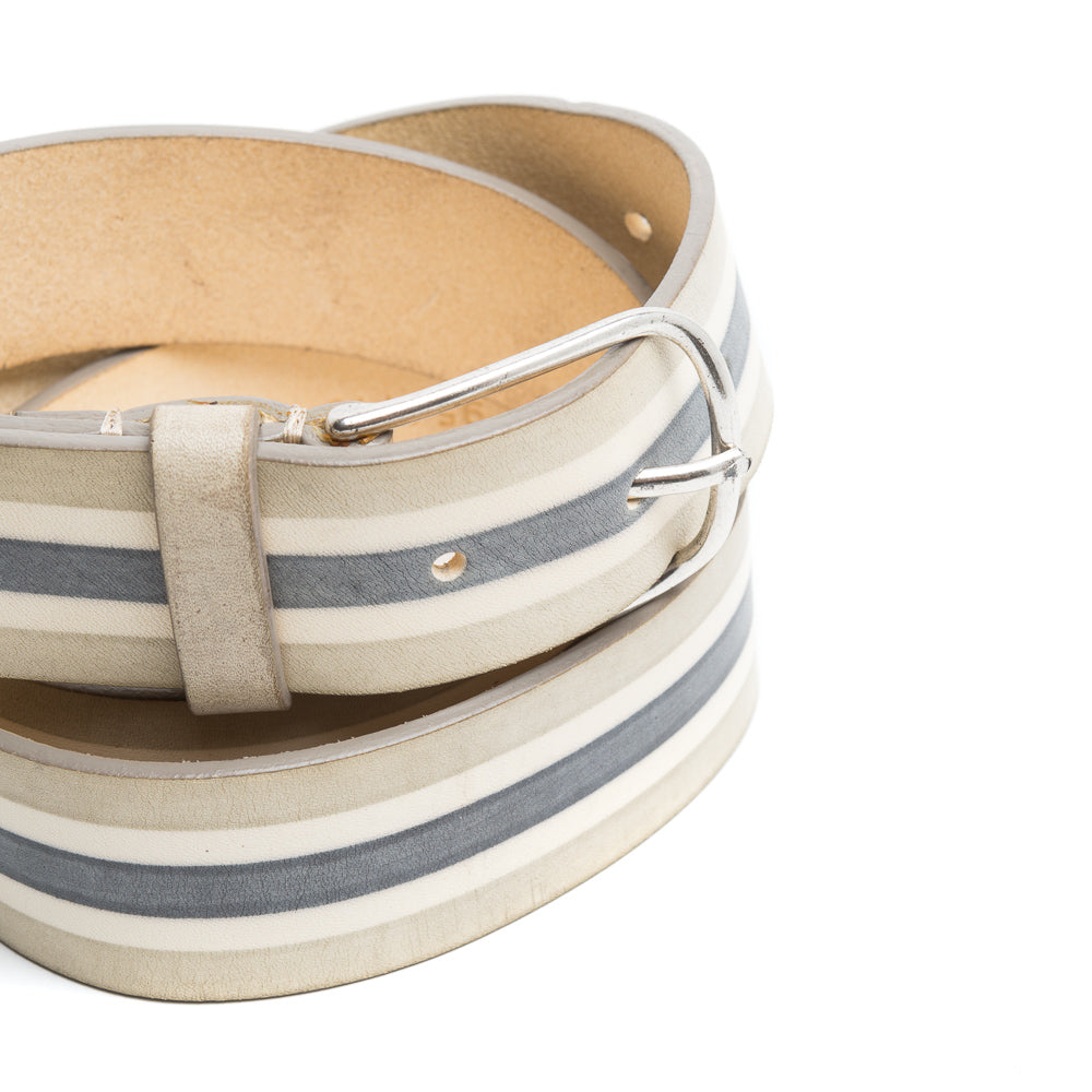 Cintura Pelle Grigio Chiaro con Righe Bianche e Grigio Antracite