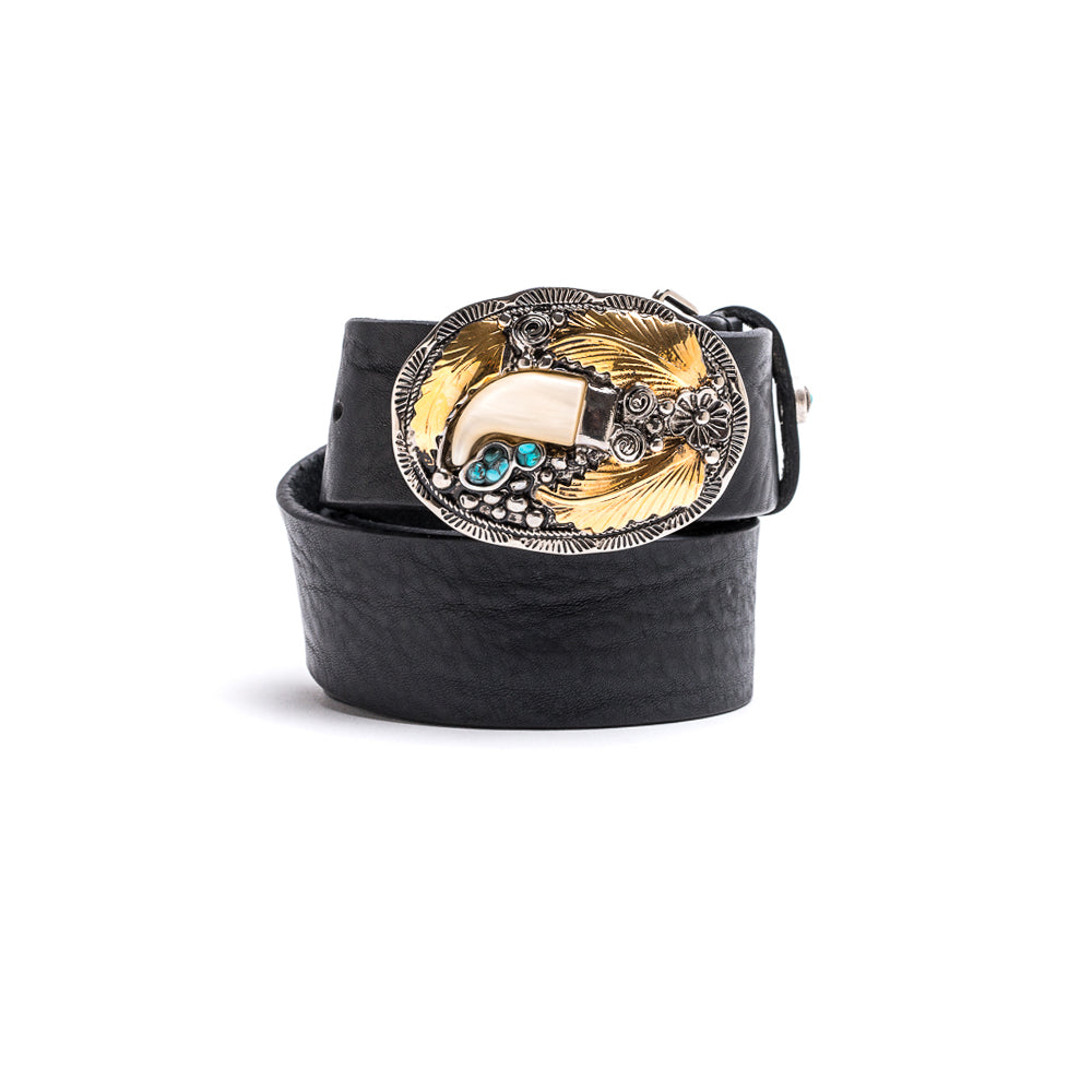 Cintura Cuoio Butter + Fibbia Corno / Oro / Turchese - ANDREA D'AMICO SRL