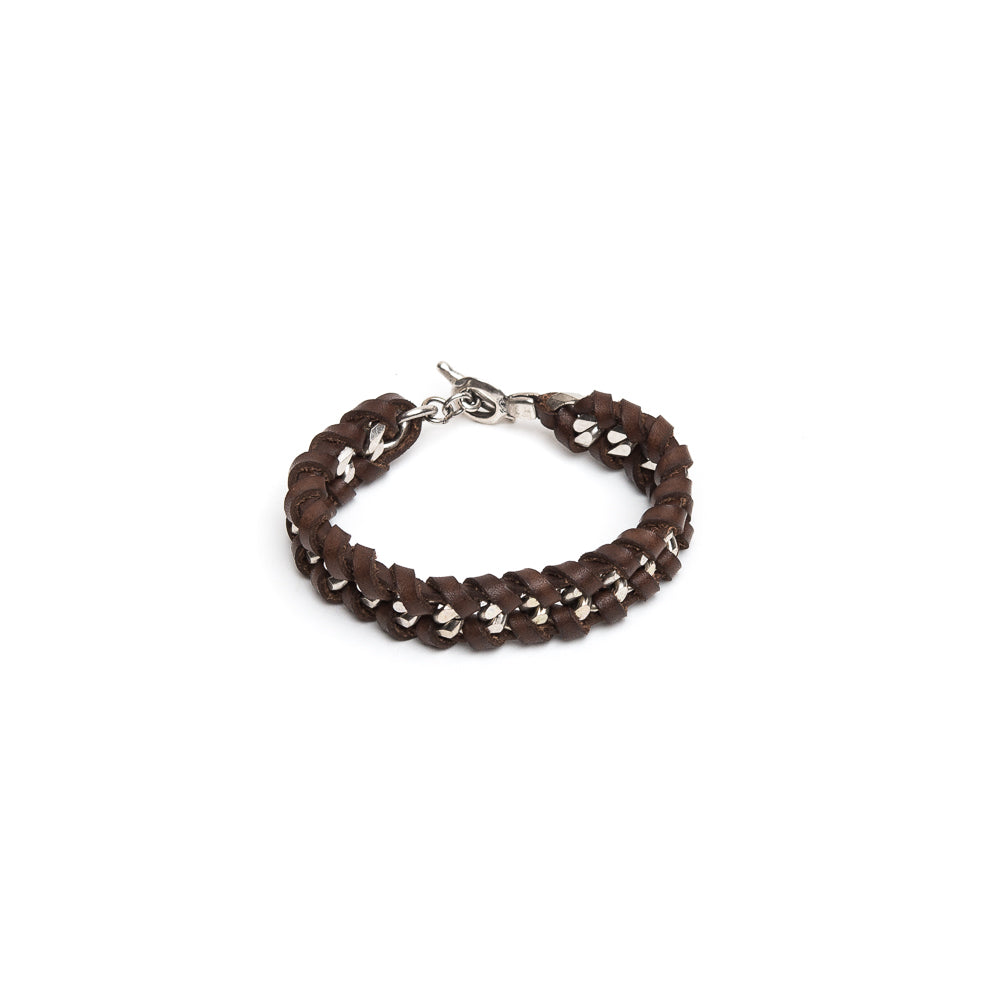 Bracciale Catena + Cuoio Intrecciato - ANDREA D'AMICO SRL