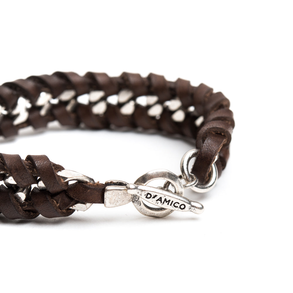 Bracciale Catena + Cuoio Intrecciato - ANDREA D'AMICO SRL