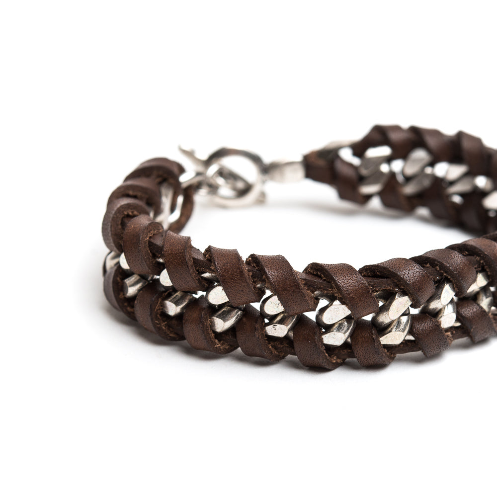 Bracciale Catena + Cuoio Intrecciato - ANDREA D'AMICO SRL