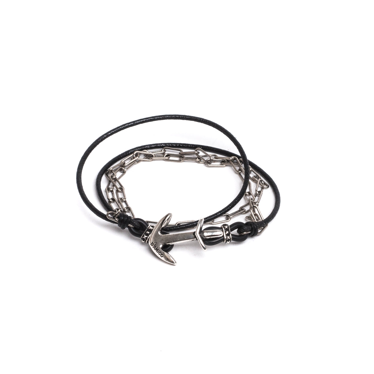 Bracciale Cuoio + Ancora e Catenine - ANDREA D'AMICO SRL