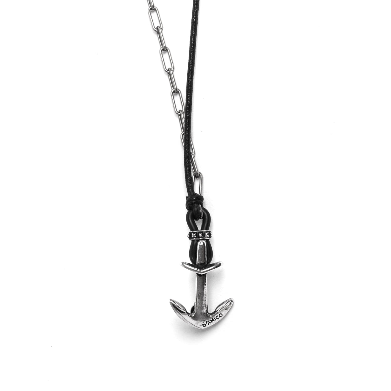 Bracciale Cuoio + Ancora e Catenine - ANDREA D'AMICO SRL