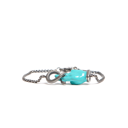 Chain Bracelet with Turquoise Lacquered "Good Luck"