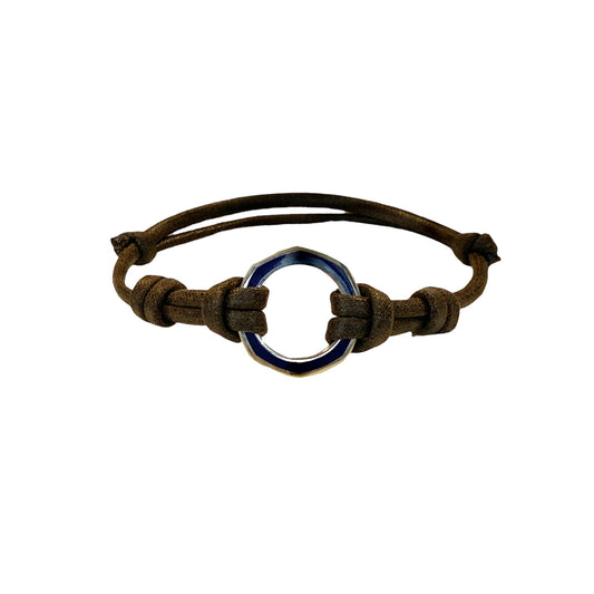 Navy Blue Lacquered Ring Bracelet + Dark Brown Waxed Cord