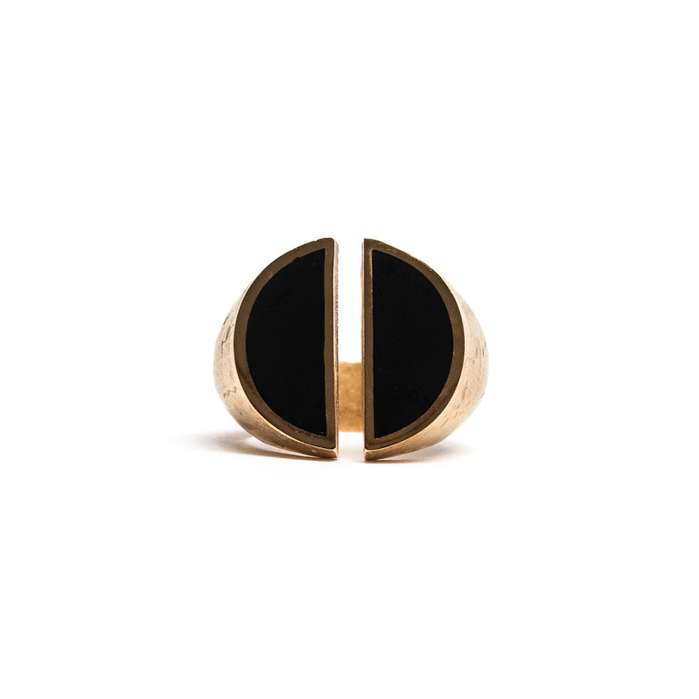 Cut Bronze Black Enamel Ring