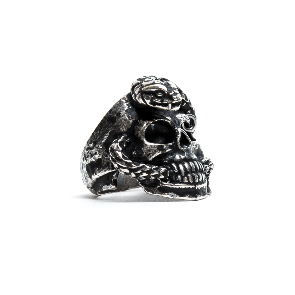 Pierced Skull and Snake Ring