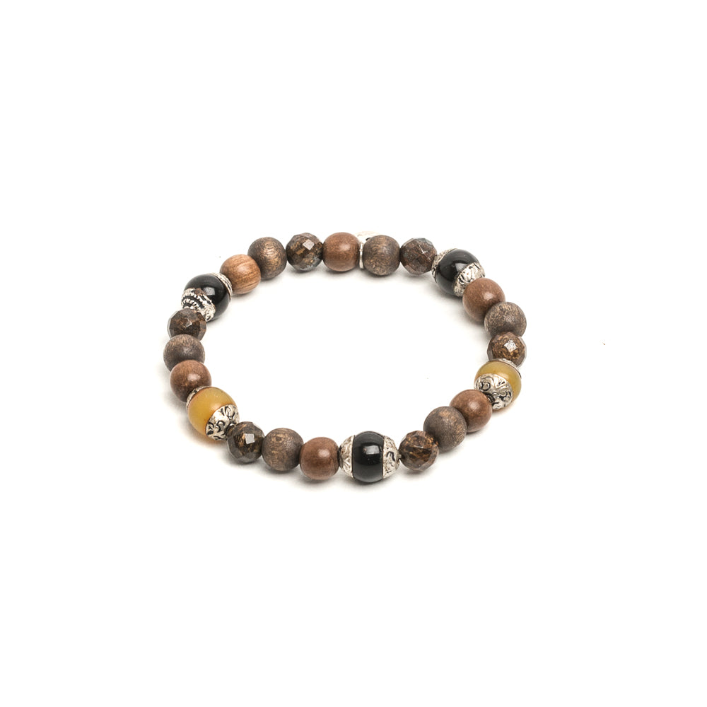 Bracciale Iresh / Elastico Perle Tuareg + Legno + Bronzite - ANDREA D'AMICO SRL