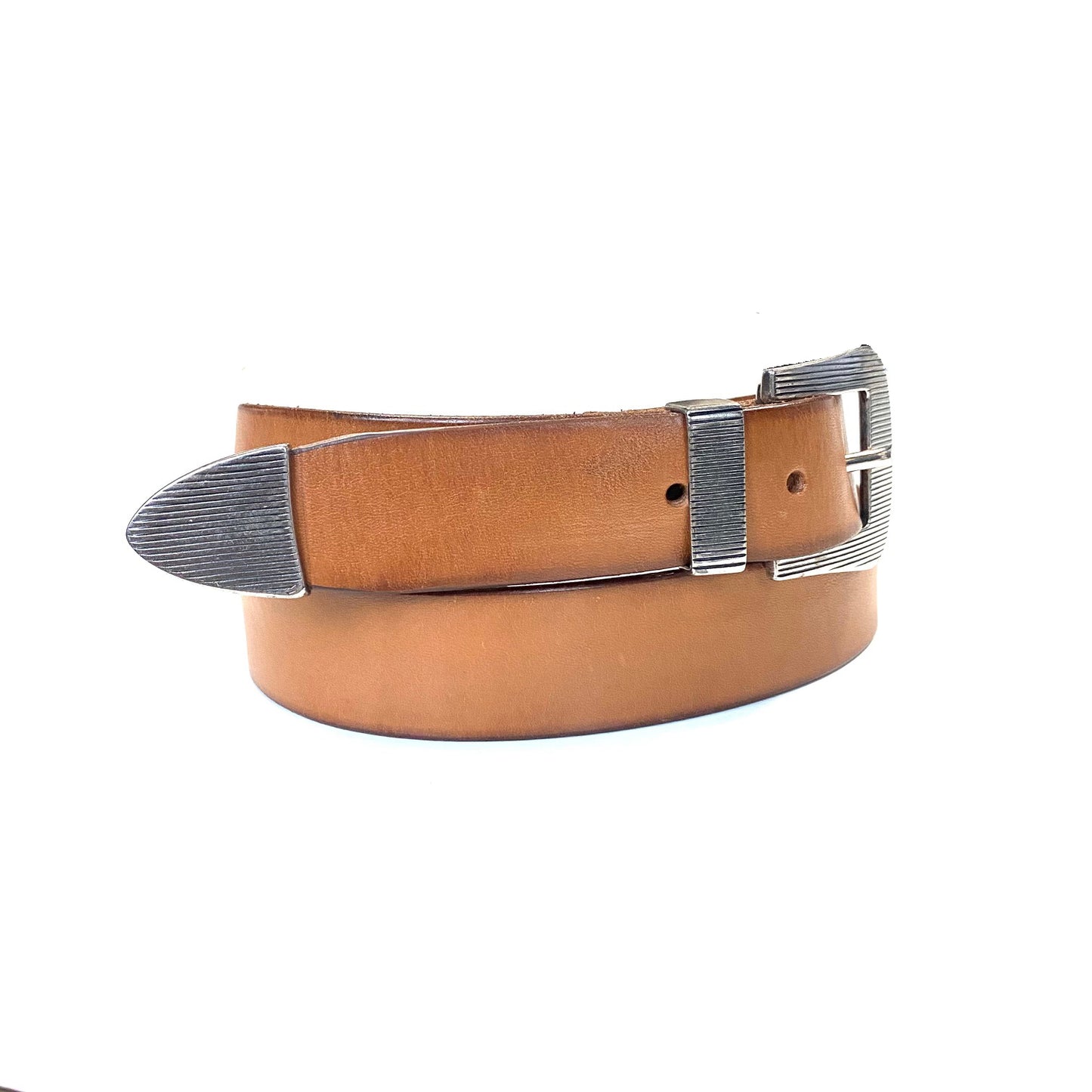 Soft Dyed Leather Belt Tris Striped Cuoio
