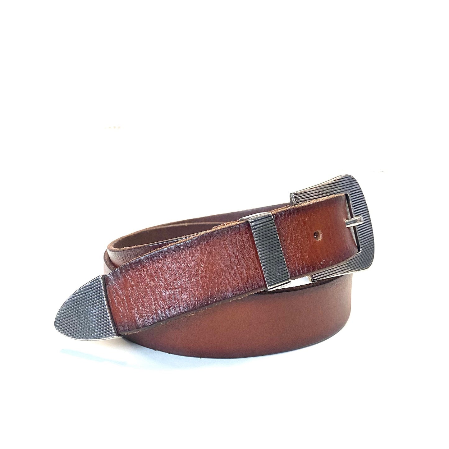 Tris Millerighe Brown Soft Dyed Leather Belt