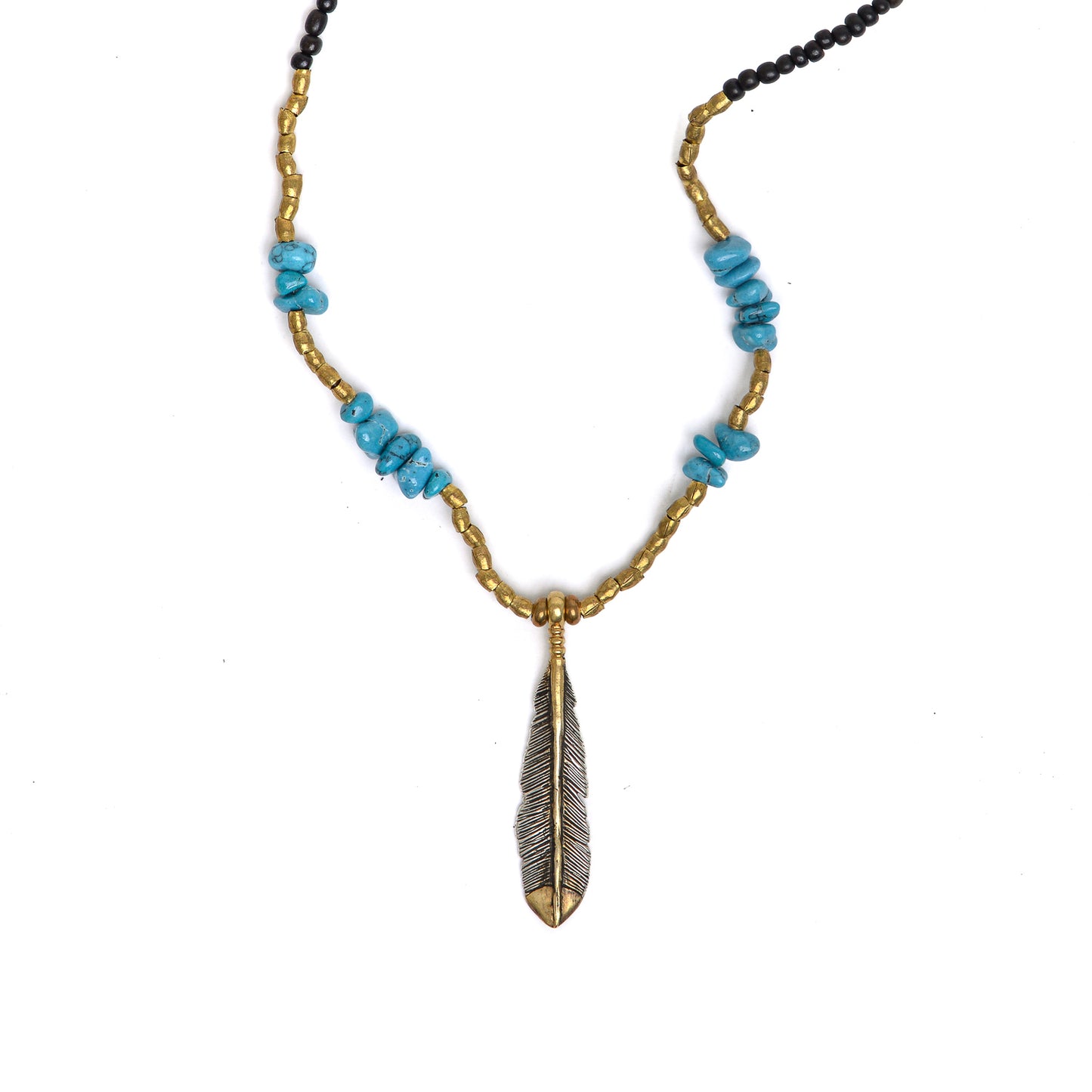 Horn + Feather Beads Necklace