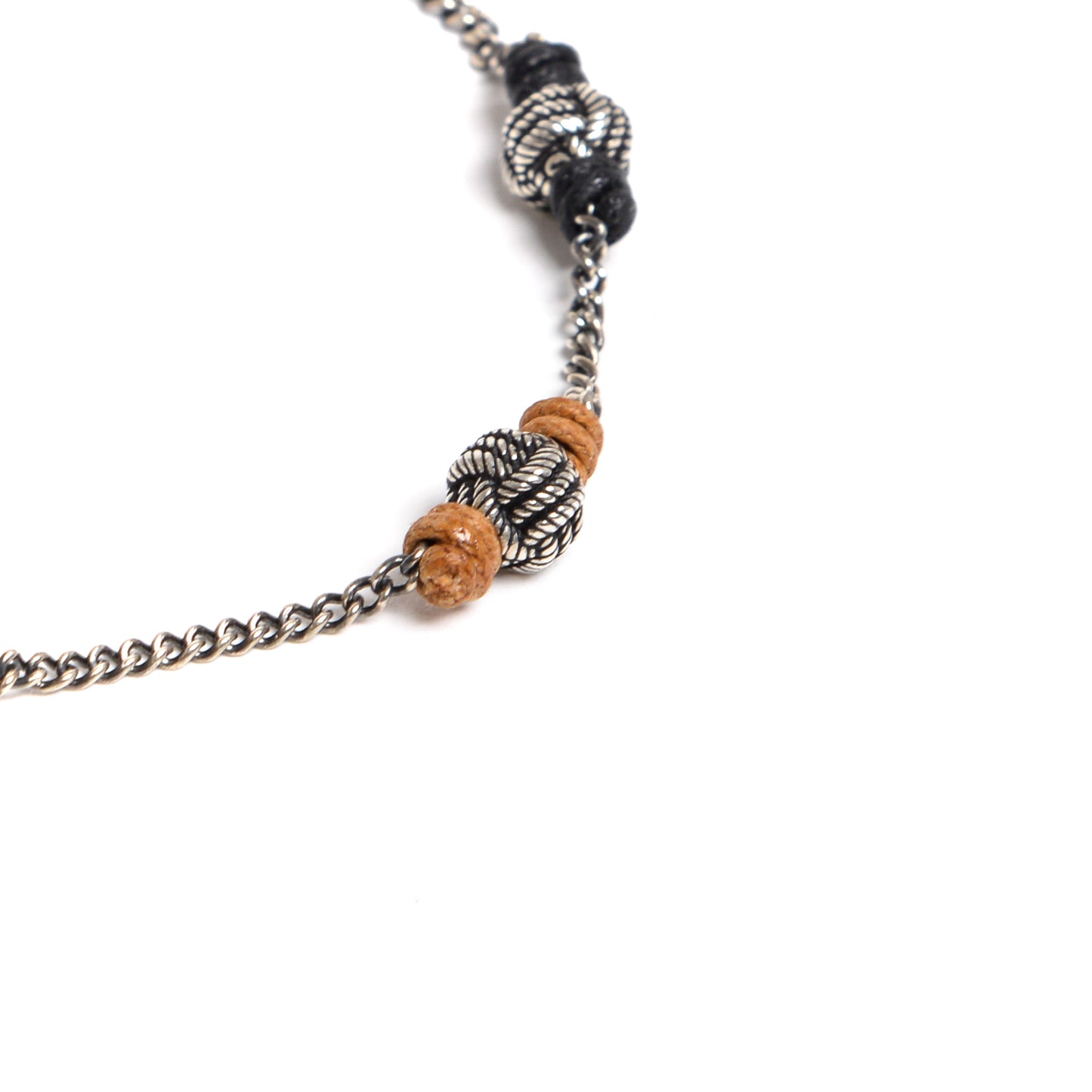 Chain Bracelet + Silver Knot Balls + Waxed Thread
