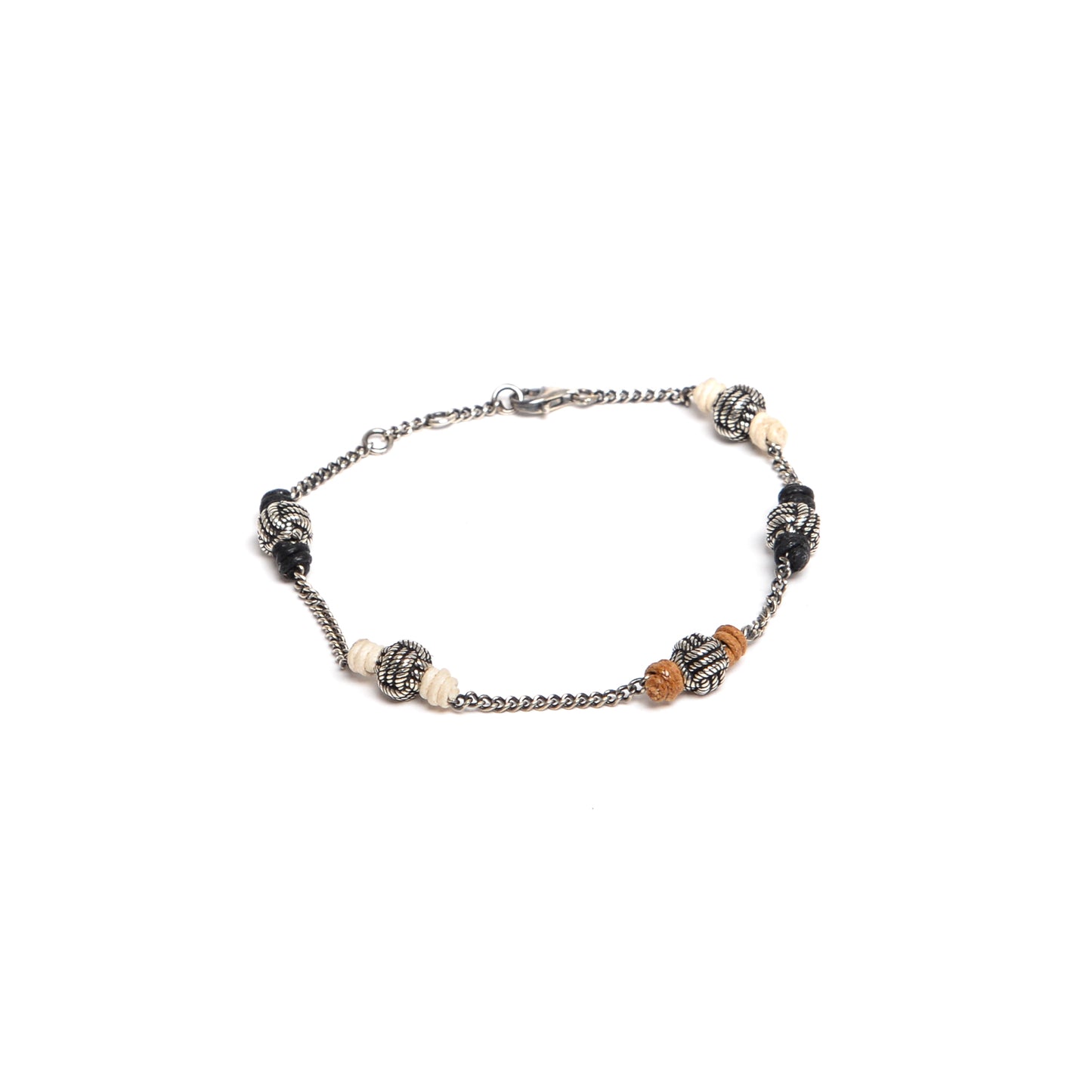 Chain Bracelet + Silver Knot Balls + Waxed Thread