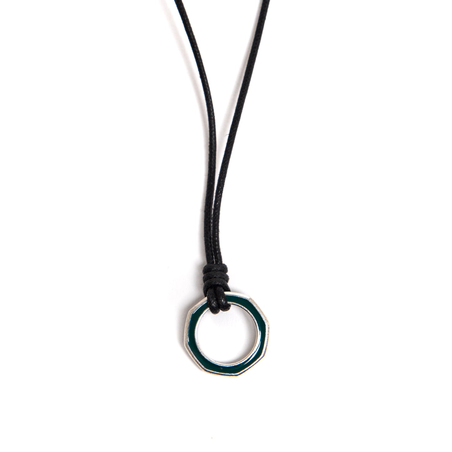 Green Lacquered Ring Necklace + Dark Brown Waxed Cord