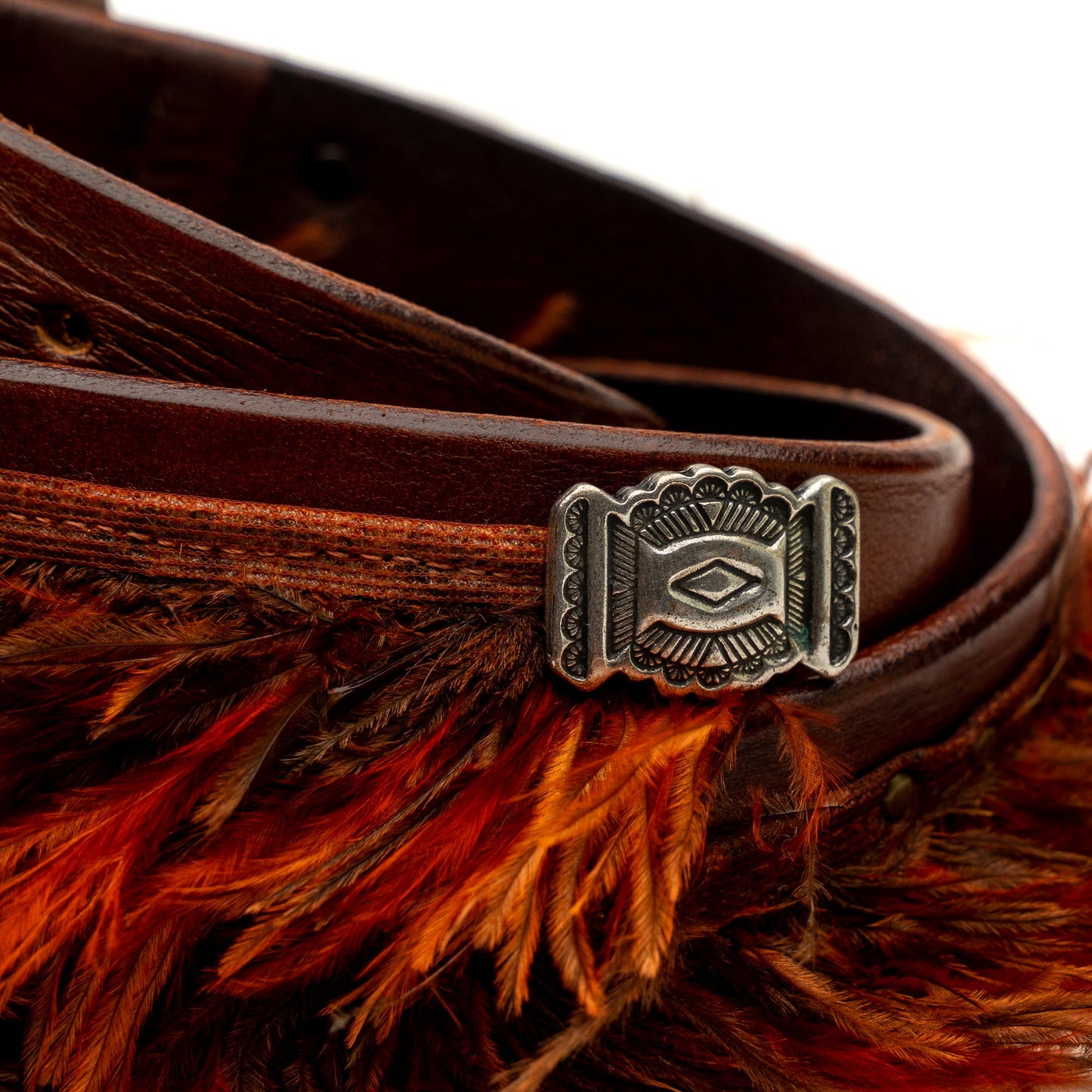 Cintura cuoio vintage Brown Piume e Decorazioni Navajo