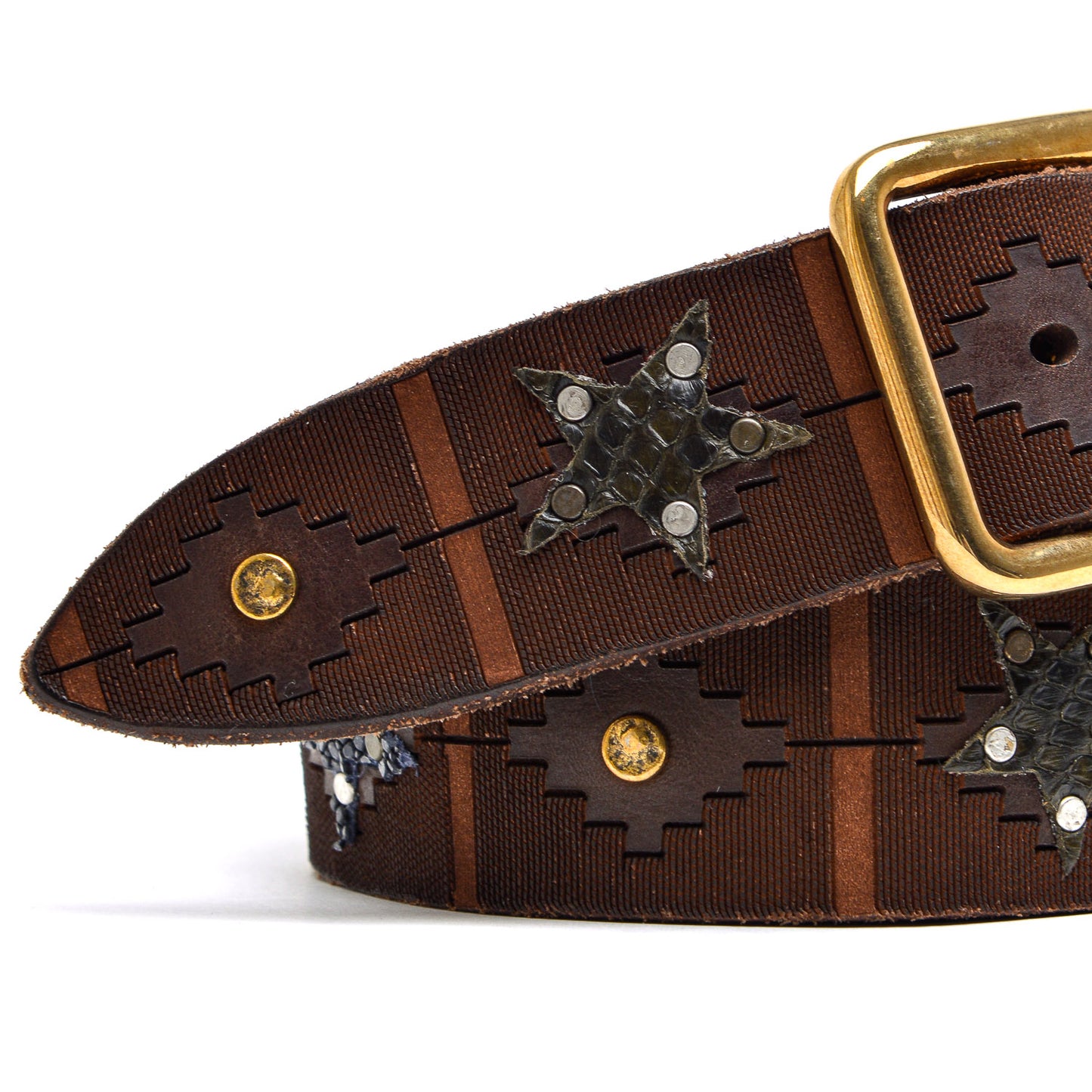 Lasered Leather Belt + Star Decorations / Python / Race and Stones