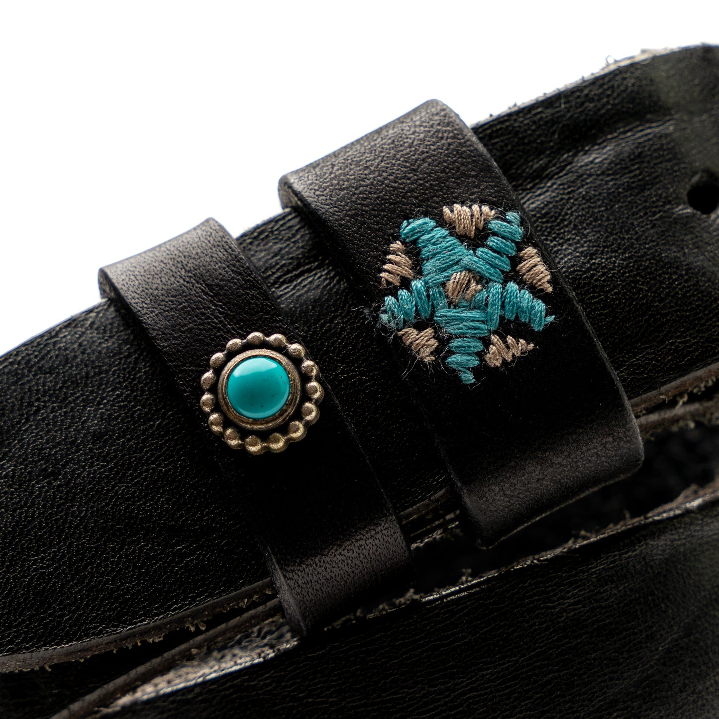 Vintage Black Leather Belt Decorated Loops