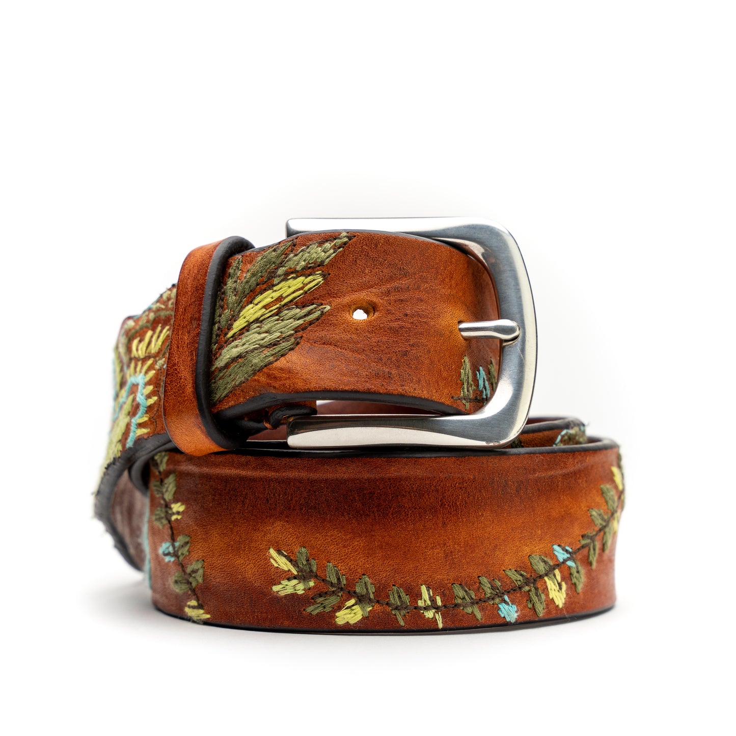 Vintage Floral Turquoise Leather Belt