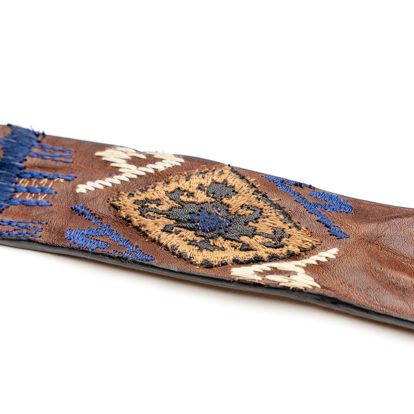 Vintage Brown Floral Blue Leather Belt