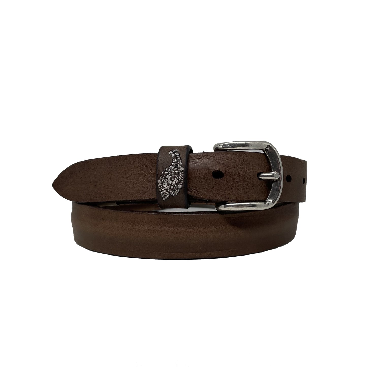 Vintage Leather Belt With Embroidered Loops