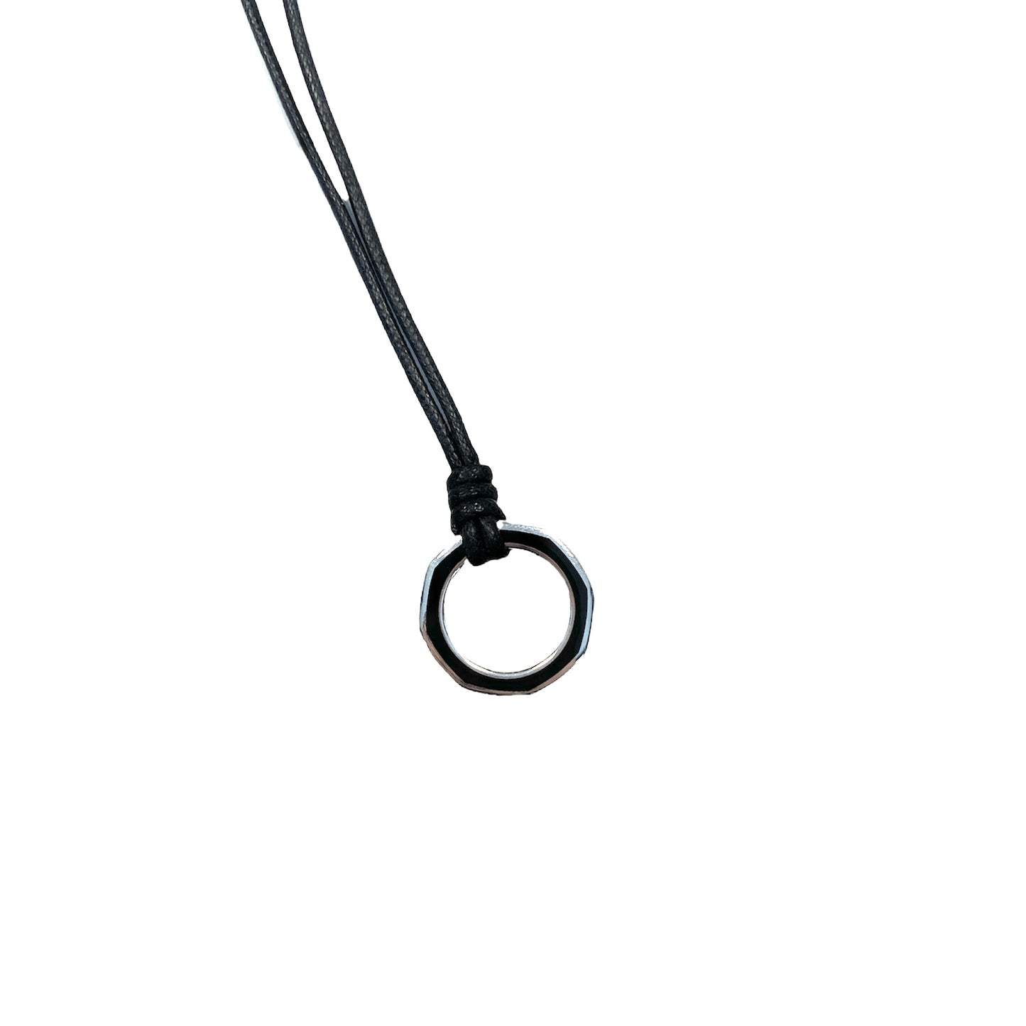 Black Lacquered Ring Necklace + Black Waxed Cord