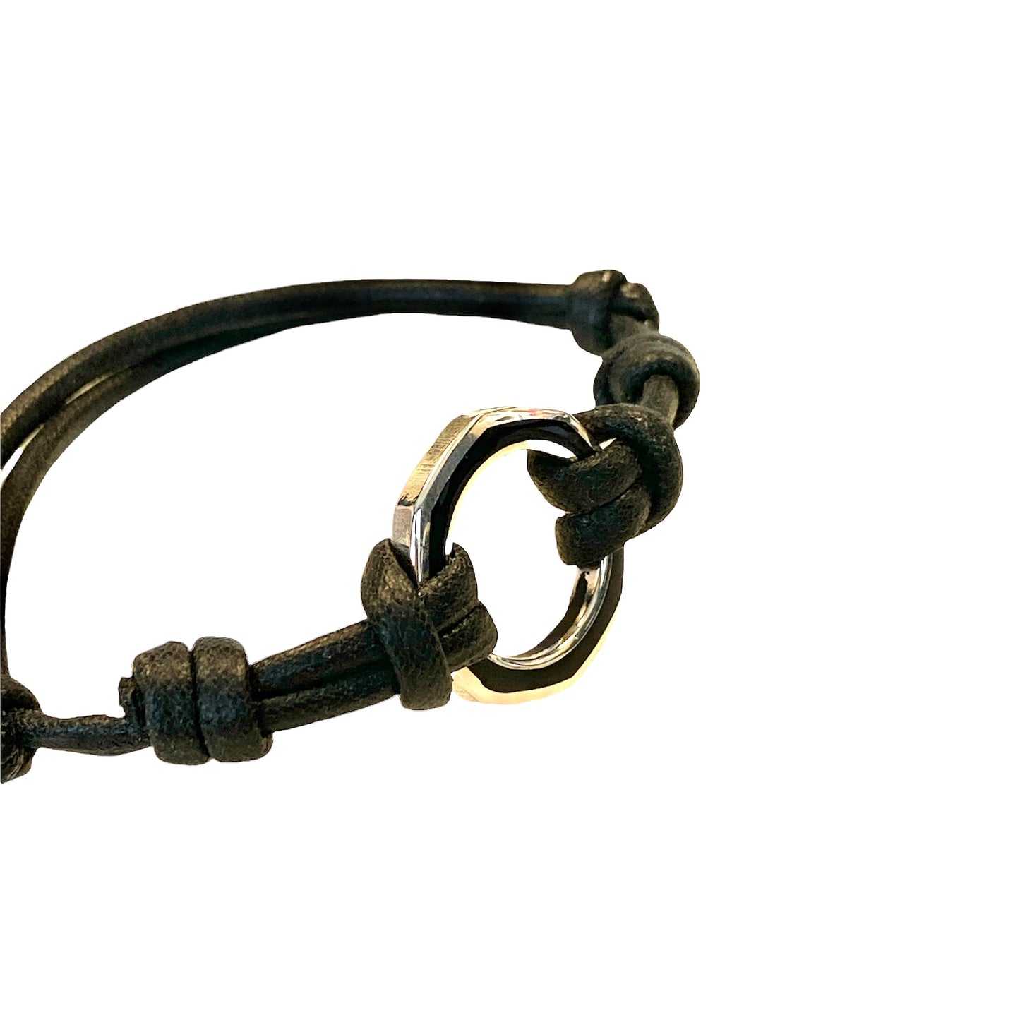 Black Lacquered Ring Bracelet + Black Waxed Cord