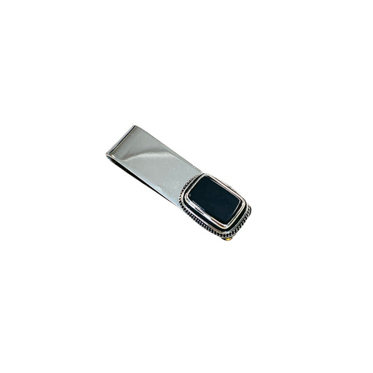 Black Lacquer Rectangle Money Clip in Nickel-Plated Brass